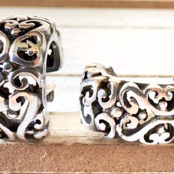 Vintage 925 Sterling Silver Heart Design Semi Hoop Earrings - Picture 3 of 7